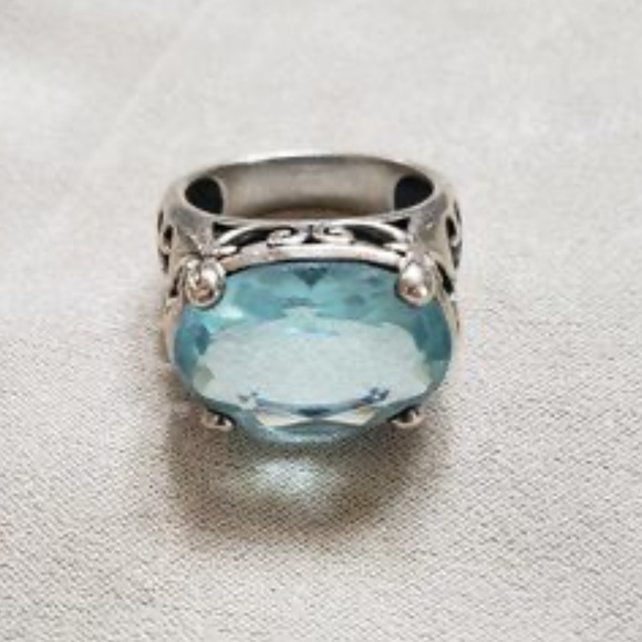 Reserved for @postapoly Silpada Vintage Filagree Sterling Silver Aqua Oval Ring - Picture 5 of 10